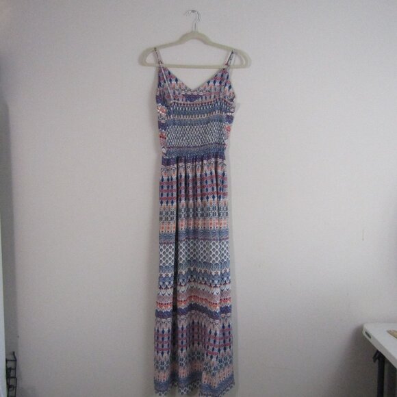 Women's Boho Printed Maxi Dress XL Blue Casual Maximalist Tribal Geometric - Picture 6 of 10